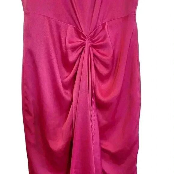Elle Zeitoune Women's Pink Punch Poly Gathered Waist Midi Patrice Draped Satin L - Picture 6 of 16